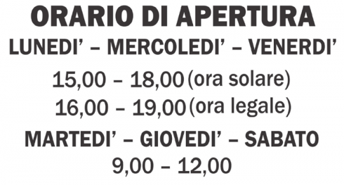 ORARI DI APERTURA ORARI DI APERTURA