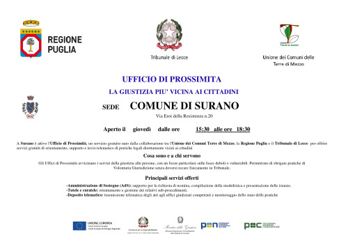 UFFICIO DI  PROSSIMITA'- LA GIUSTIZIA PIU&rsquo; VICINA AI CITTADINI